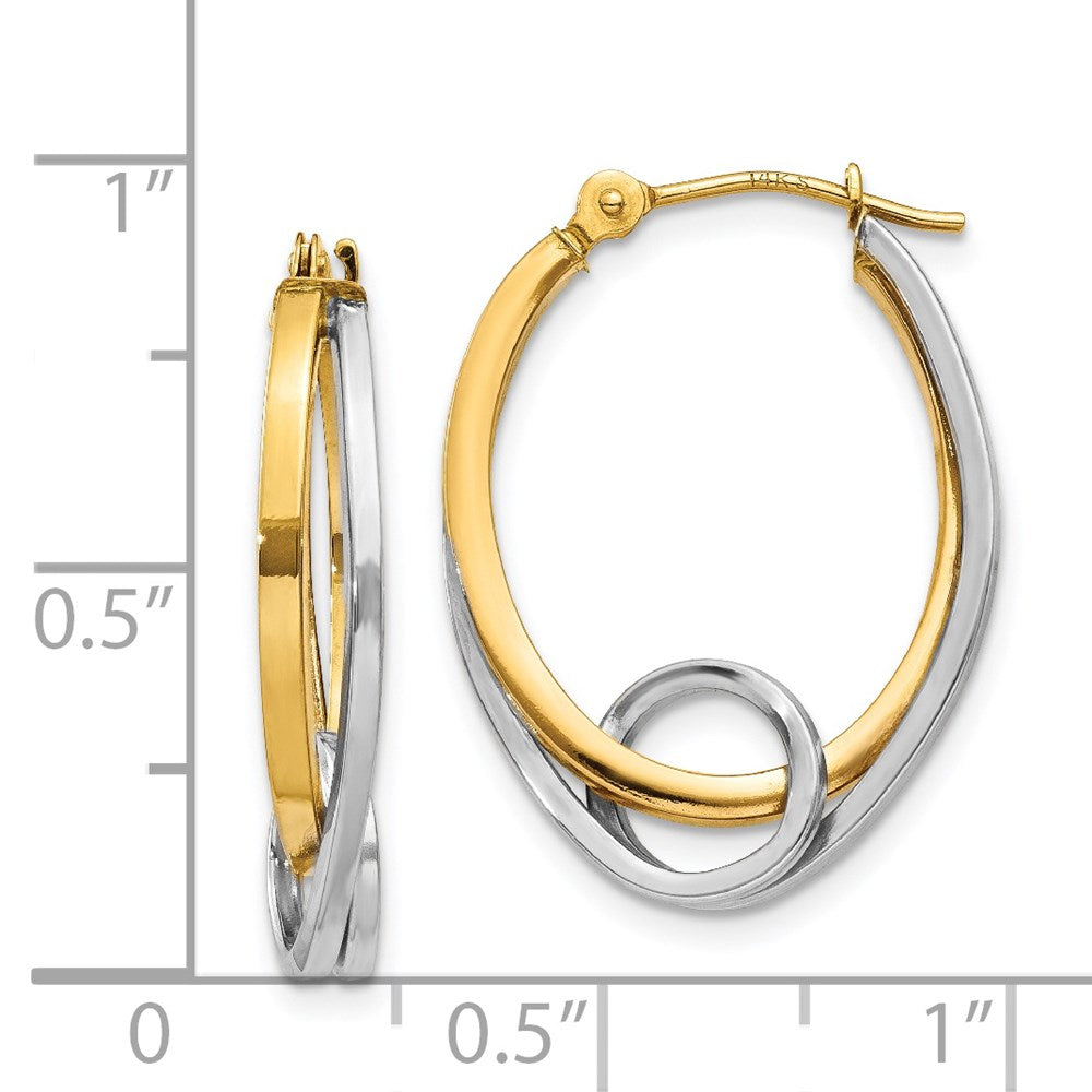 14K Two Tone Oval Loop Hoop Earrings