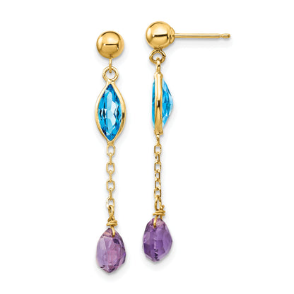 14K Yellow Gold Amethyst And Blue Topaz Post Earrings