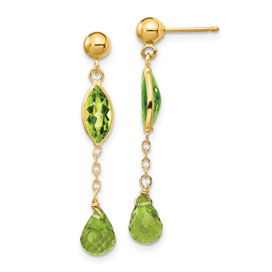 14K Yellow Gold Peridot Post Earrings