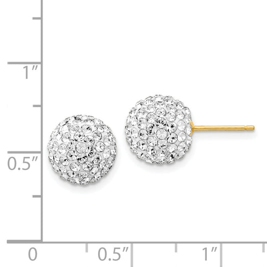 14K Yellow Gold 10mm Disco Ball Crystal Stud Earrings