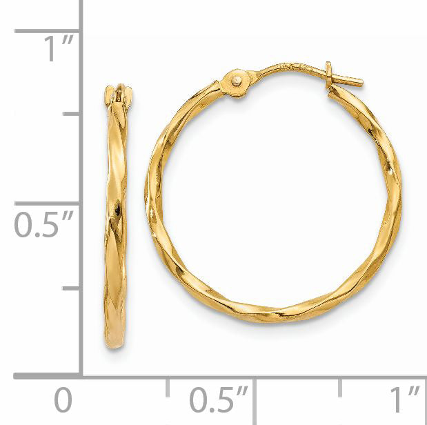 14K Yellow Gold Twist Hoop Earrings