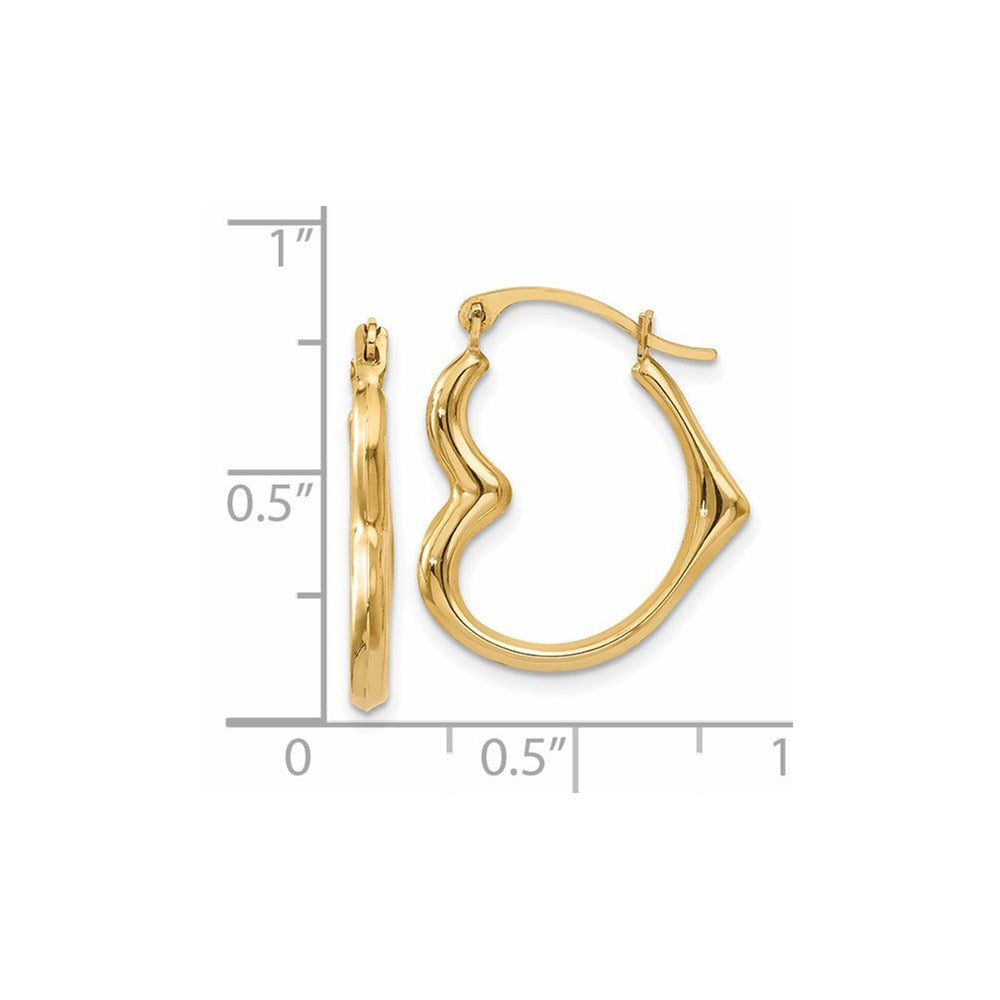 14K Yellow Gold Heart Hoop Earrings