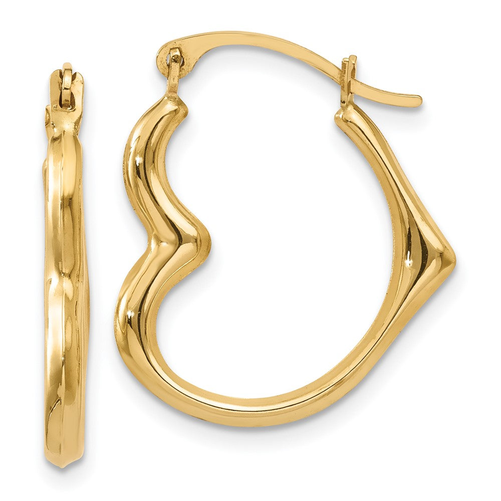 14K Yellow Gold Heart Hoop Earrings