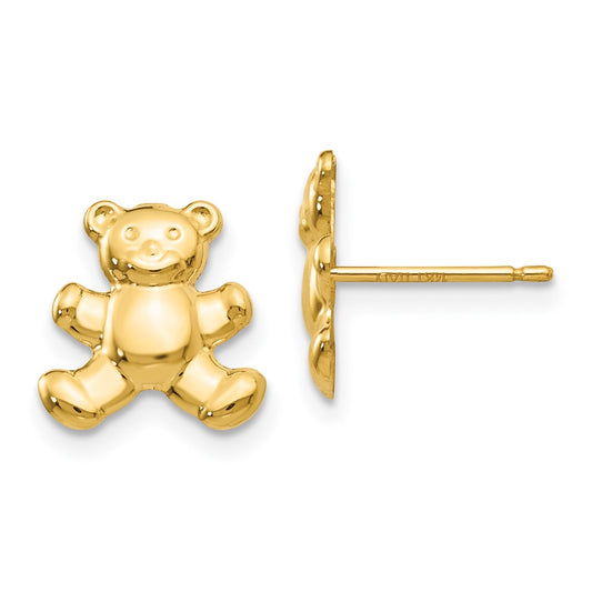 14K Yellow Gold Teddy Bear Post Earrings