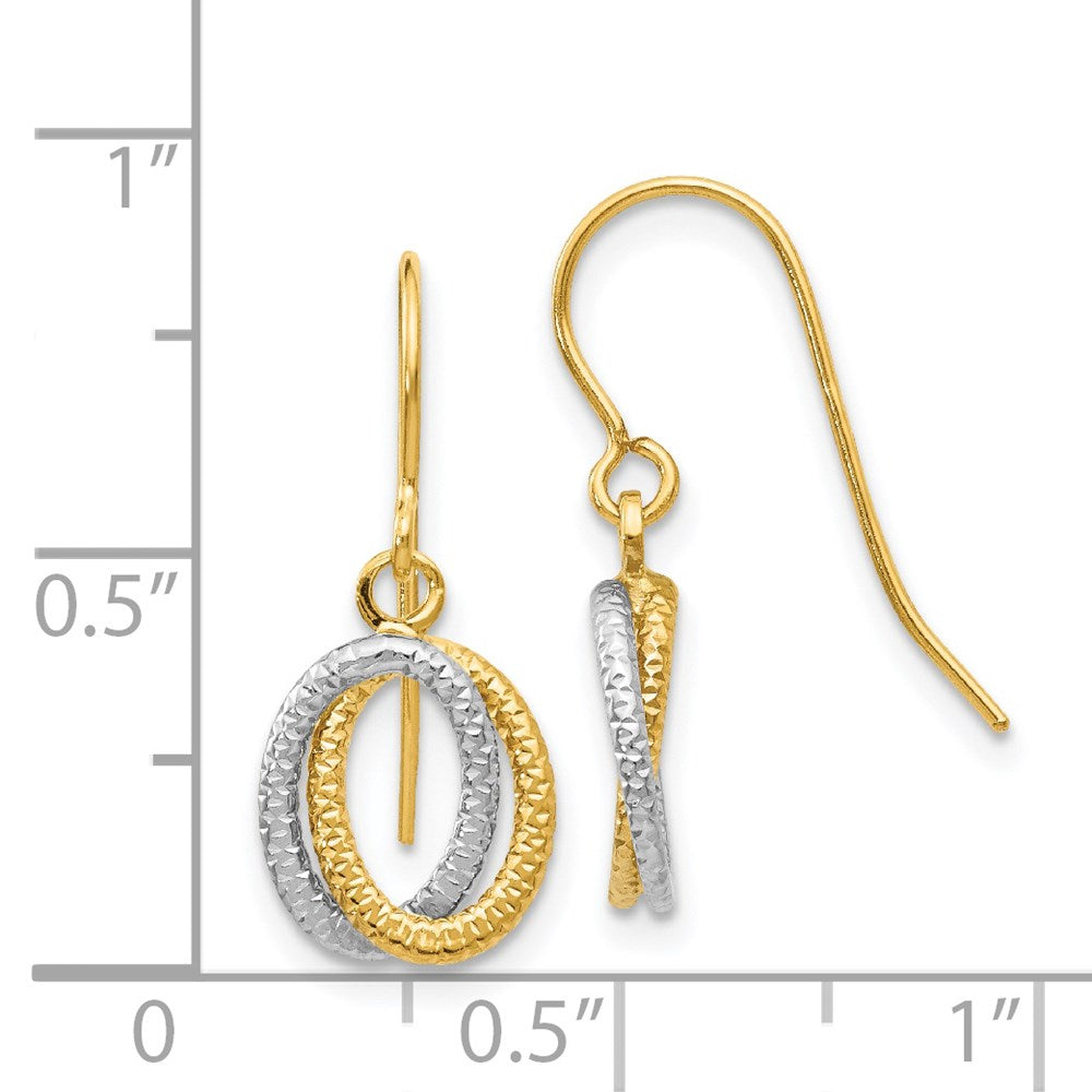 14K Two Tone Textured Fancy Dangle Earrings
