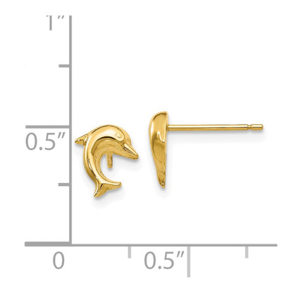 14K Yellow Gold Small Dolphin Post Earrings