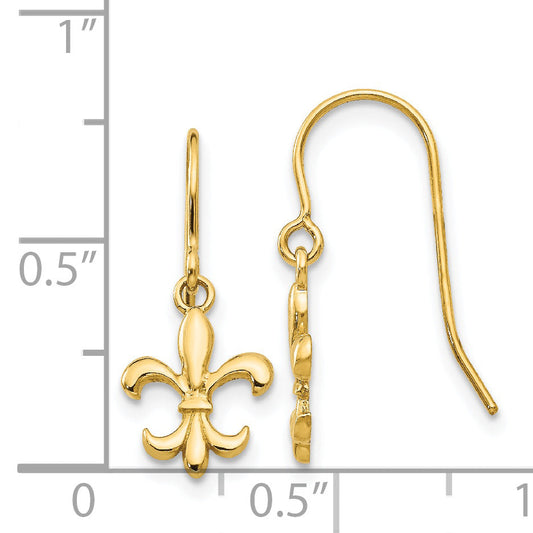 14K Yellow Gold Fleur De Lis Dangle Earrings