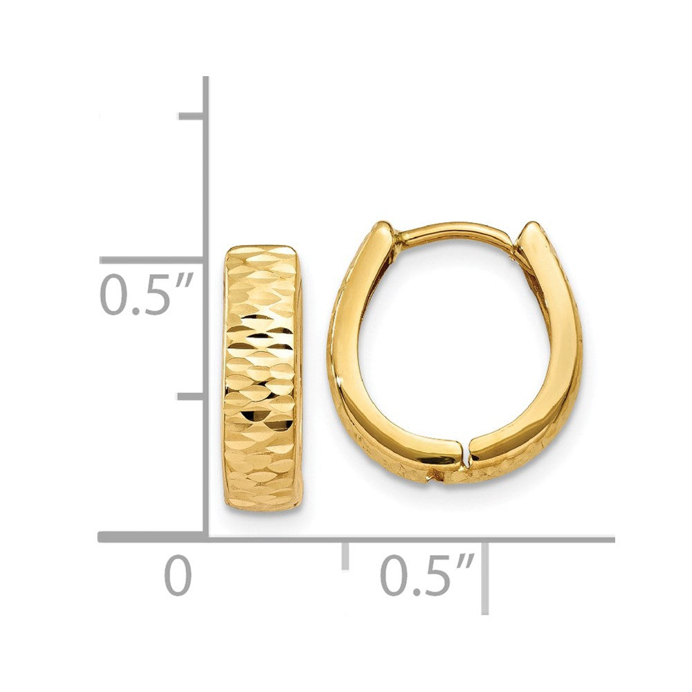 14K Yellow Gold Textured And Polished Hinged Hoop Earrings