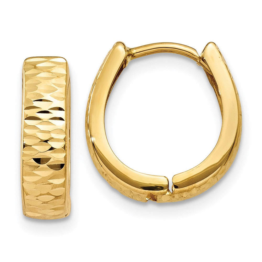 14K Yellow Gold Textured And Polished Hinged Hoop Earrings