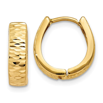 14K Yellow Gold Textured And Polished Hinged Hoop Earrings