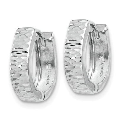 14K White Gold Textured And Polished Hinged Hoop Earrings