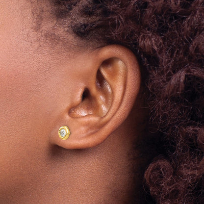 14K Yellow Gold Polished Cz Fancy Post Earrings