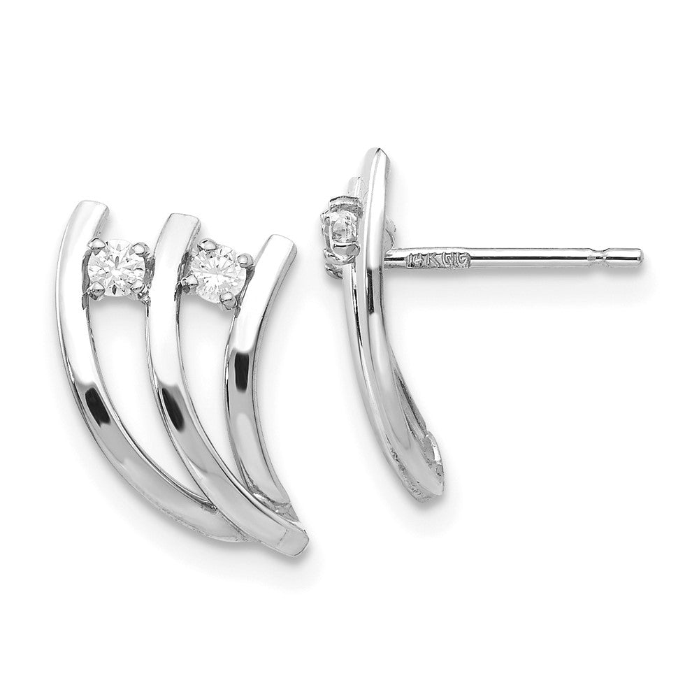 14K White Gold Polished Fancy Cz Post Earrings