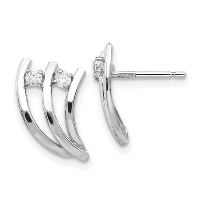 14K White Gold Polished Fancy Cz Post Earrings
