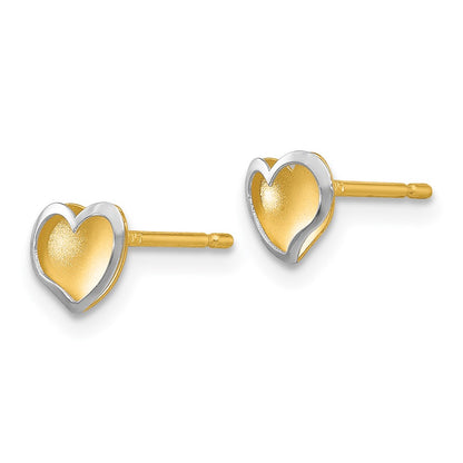 14K Two Tone Polished And Satin Heart Post Earrings