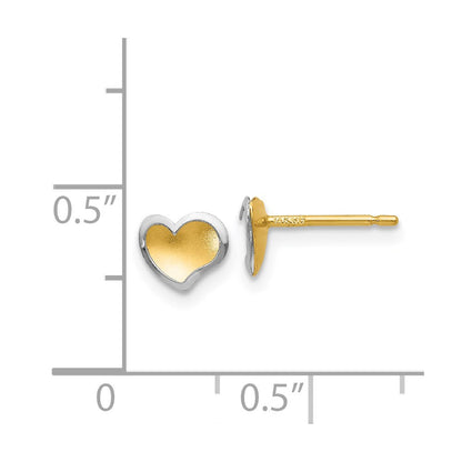 14K Two Tone Polished And Satin Heart Post Earrings