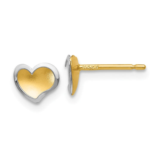 14K Two Tone Polished And Satin Heart Post Earrings