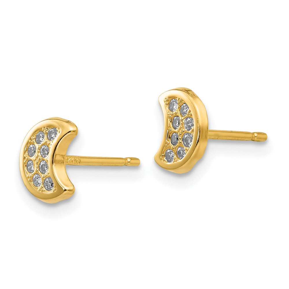 14K Yellow Gold Polished Cz Moon Post Earrings