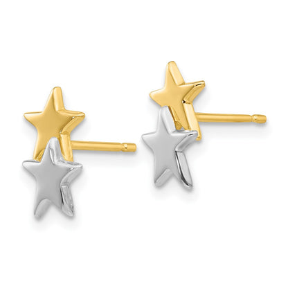 14K Yellow & Rhodium With Polished Star Post Earrings