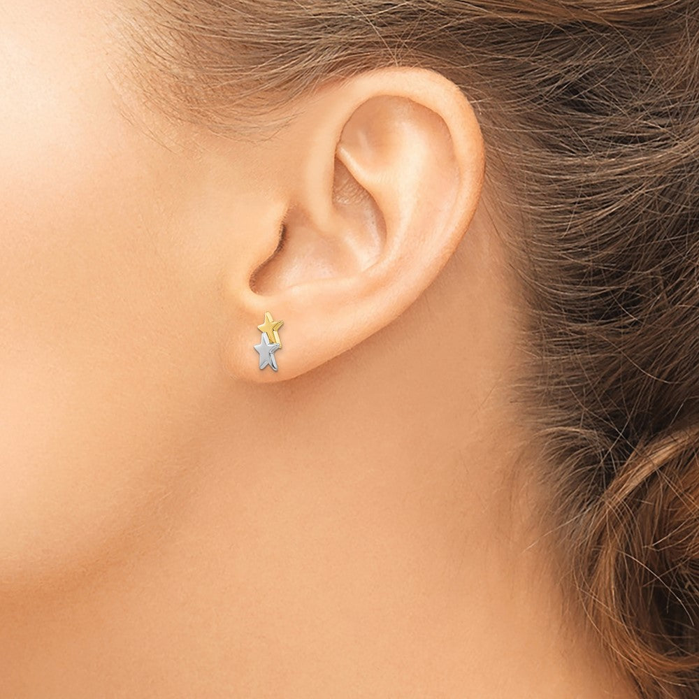 14K Yellow & Rhodium With Polished Star Post Earrings