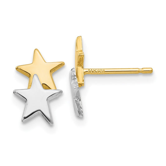 14K Yellow & Rhodium With Polished Star Post Earrings