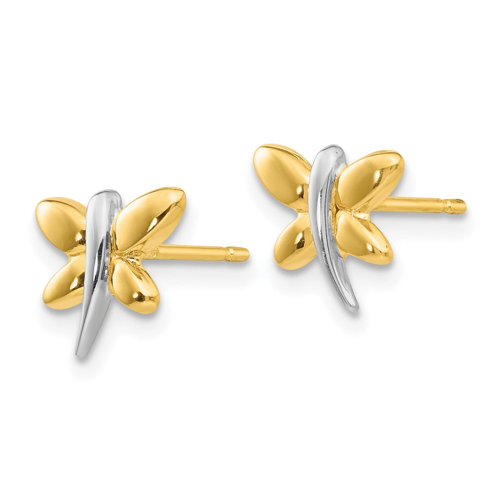 14K Yellow & Rhodium With Polished Dragonfly Post Earrings