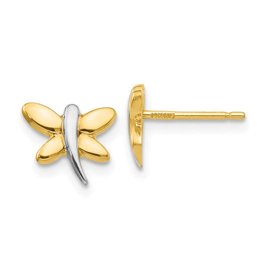 14K Yellow & Rhodium With Polished Dragonfly Post Earrings