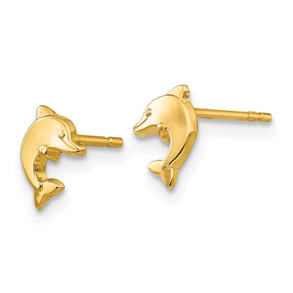14K Yellow Gold Polished Dolphin Post Earrings