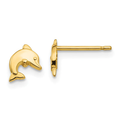 14K Yellow Gold Polished Dolphin Post Earrings