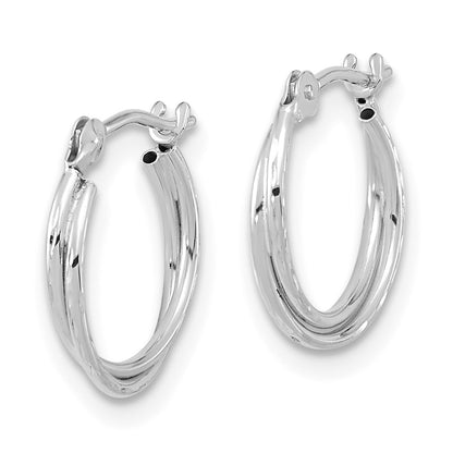 14K White Gold Polished Diamond Cut Double Hoops