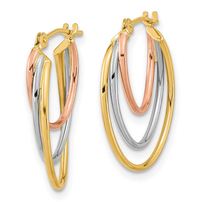 14K Tri Color Diamond Cut Graduated 3 Ring Hoops