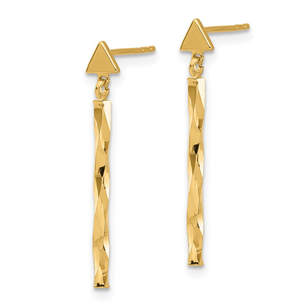 14K Yellow Gold Polished Twisted Bar Dangle Earrings