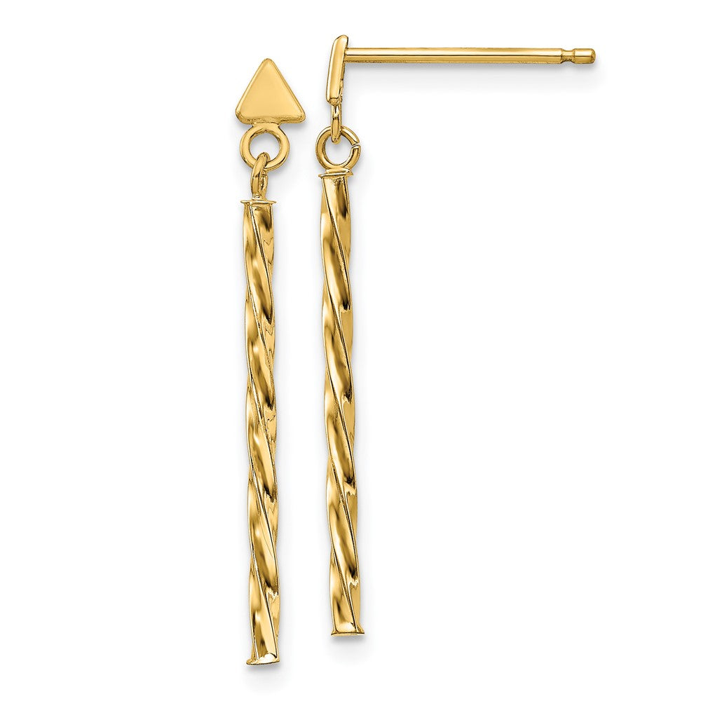 14K Yellow Gold Polished Twisted Bar Dangle Earrings