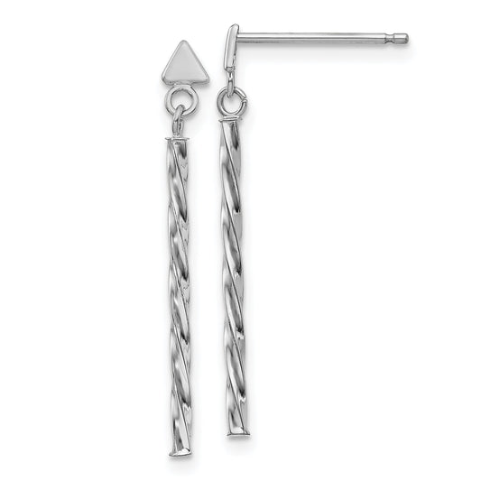 14K White Gold Polished Twisted Dangle Tube Earrings