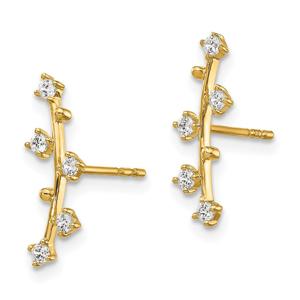 14K Yellow Gold Polished Bar Cz Post Earrings