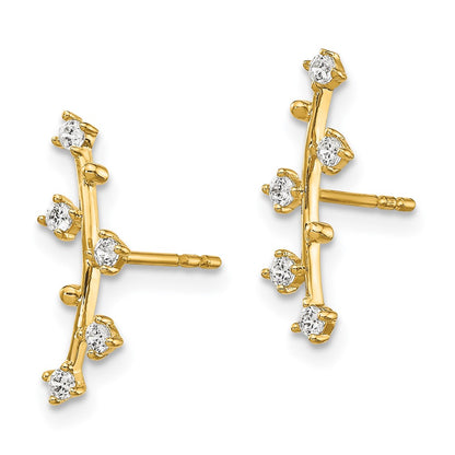 14K Yellow Gold Polished Bar Cz Post Earrings