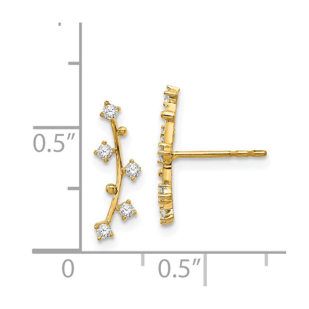 14K Yellow Gold Polished Bar Cz Post Earrings