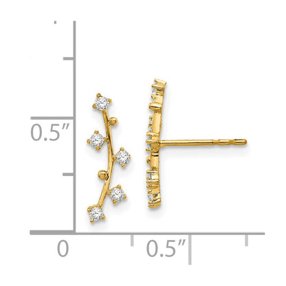 14K Yellow Gold Polished Bar Cz Post Earrings