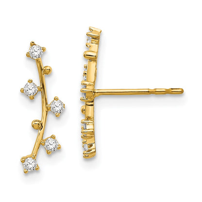 14K Yellow Gold Polished Bar Cz Post Earrings