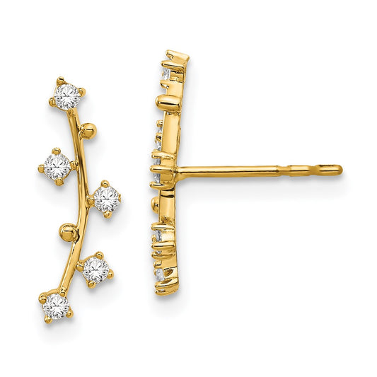14K Yellow Gold Polished Bar Cz Post Earrings