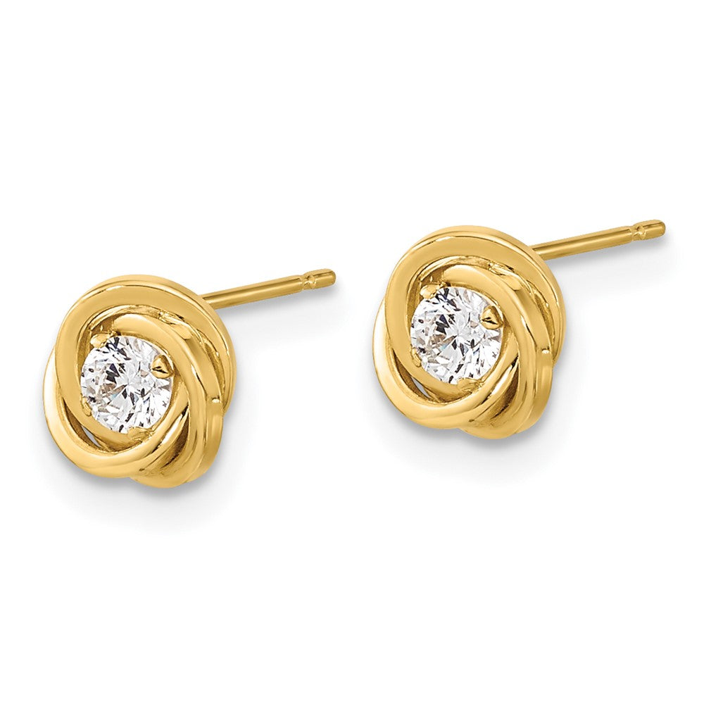 14K Yellow Gold Polished Cz Love Knot Post Earrings