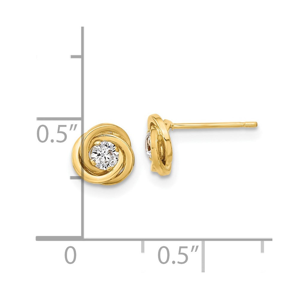 14K Yellow Gold Polished Cz Love Knot Post Earrings
