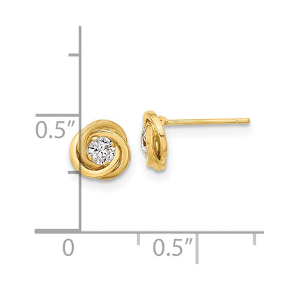 14K Yellow Gold Polished Cz Love Knot Post Earrings