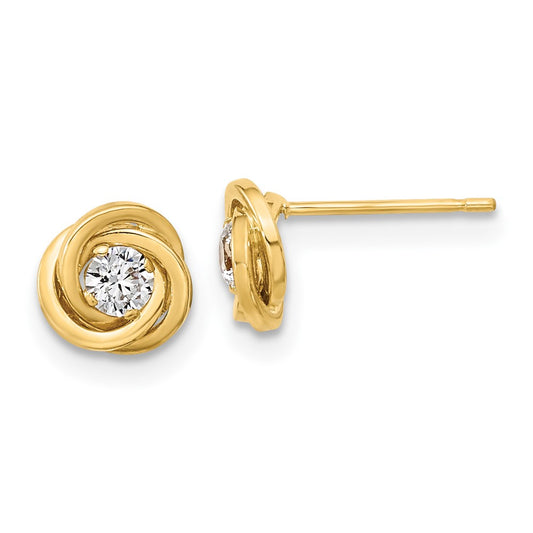 14K Yellow Gold Polished Cz Love Knot Post Earrings