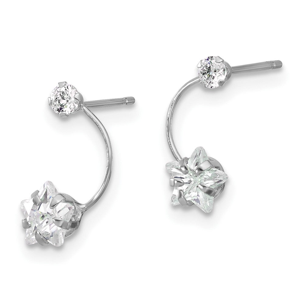 14K White Gold Polished Shooting Star Cz Post Earrings