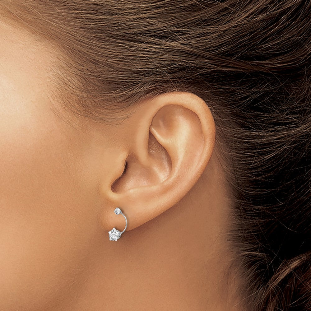 14K White Gold Polished Shooting Star Cz Post Earrings