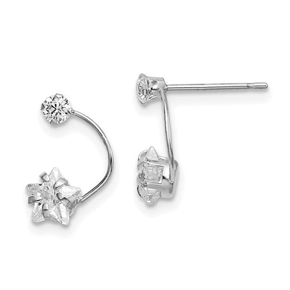 14K White Gold Polished Shooting Star Cz Post Earrings