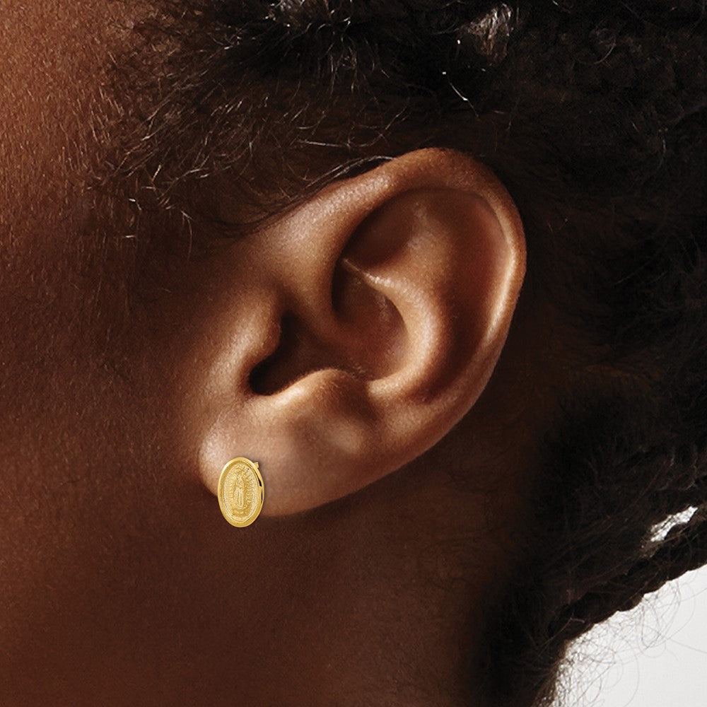 14K Yellow Gold Polished Our Lady Of Guadalupe Post Earrings