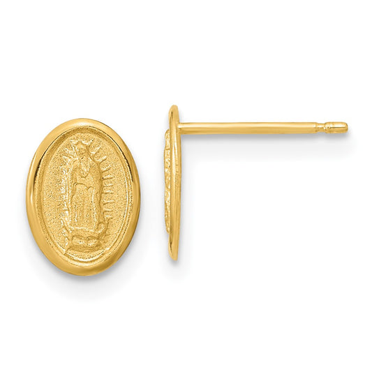 14K Yellow Gold Polished Our Lady Of Guadalupe Post Earrings