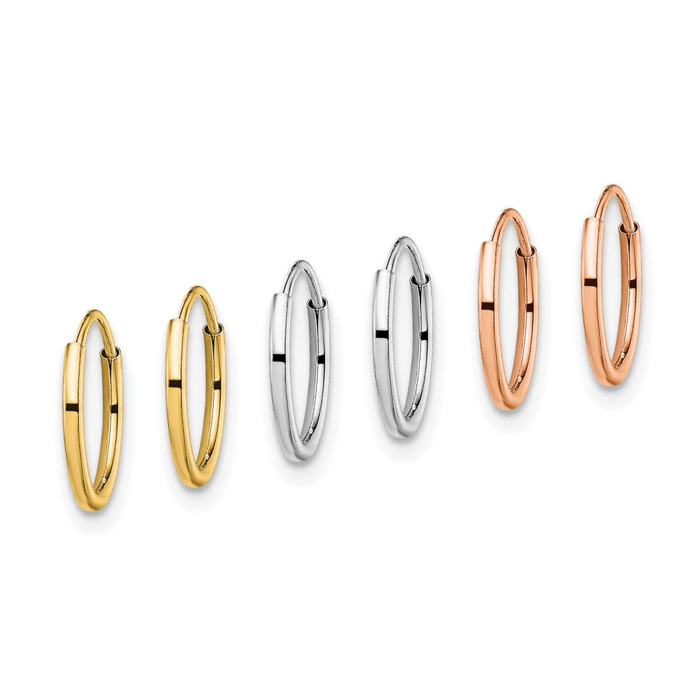 14K Tri Color 3 Pair Hoop Earrings Set